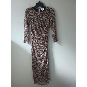 DRA Women's Size XS Ankle Length‎ Dress Ruched Floral Long Sleeve Strech Slit